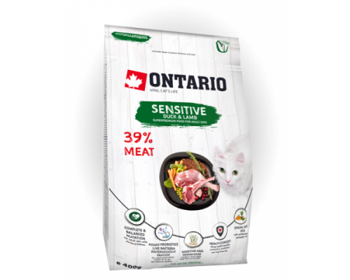 Ontario Для кошек с чувствительным пищеварением с уткой и ягненком (Cat Sensitive/Derma). Вес: 400 г