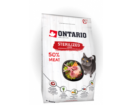 Ontario Для стерилизованных кошек с ягненком (Cat Sterilised Lamb). Вес: 400 г