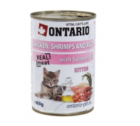 Ontario Консервы для котят курица, креветки и рис (Kitten Chicken, Schrimps, Rice, Salmon). Вес: 400 г