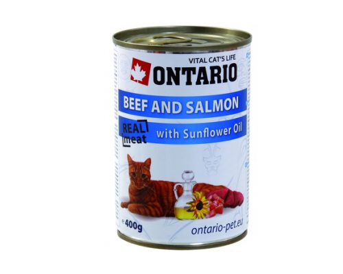 Ontario Консервы для кошек говядина и лосось (Beef, Salmon, Sunflower). Вес: 400 г