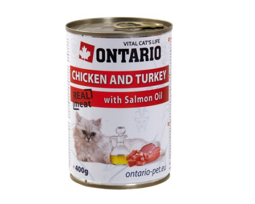 Ontario Консервы для кошек курица и индейка (Chicken, Turkey, Salmon). Вес: 400 г