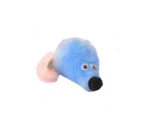 PETTO Игрушка "Мышь с мятой" GoSi голубой мех с хвостом из натуральной норки на веревке на картоне с еврослотом