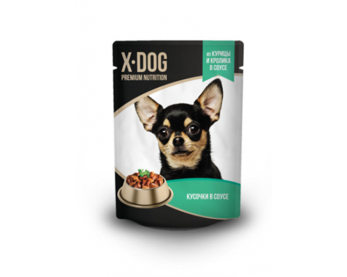 X-DOG Консервы для собак курица и кролик в соусе. Вес: 85 г