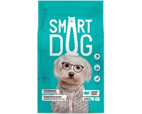 Smart Dog сухой корм для взрослых собак с ягнёнком, лососем, индейкой. Вес: 800 г