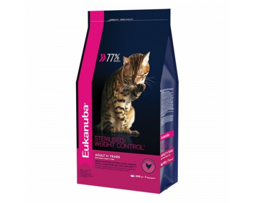 Eukanuba Adult Sterilised Weight Сontrol сбалансированный сухой корм для стерилизованных кошек. Вес: 400 г