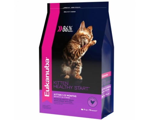 Eukanuba Kitten Healthy Start сбалансиованный сухой корм для котят. Вес: 400 г