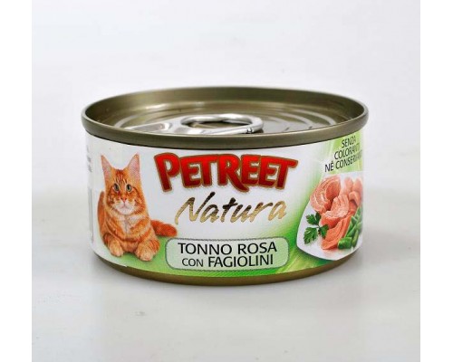 PETREET Pink tuna with Beans консервы для кошек кусочки розового тунца с зеленой фасолью 70 гр