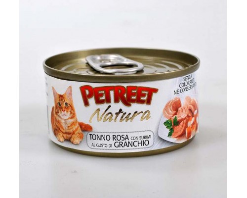 PETREET Pink Tuna with Crab-flavoured Surimi консервы для кошек кусочки розового тунца с крабом сурими 70 г
