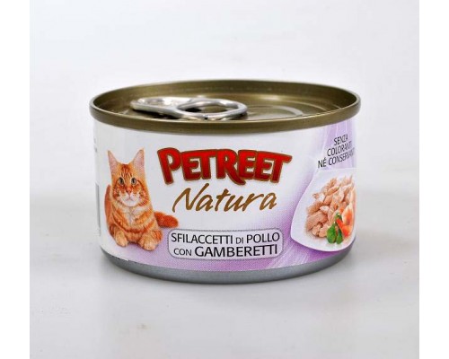 PETREET Chicken shreds with Shrimp консервы для кошек куриная грудка с креветками 70 г