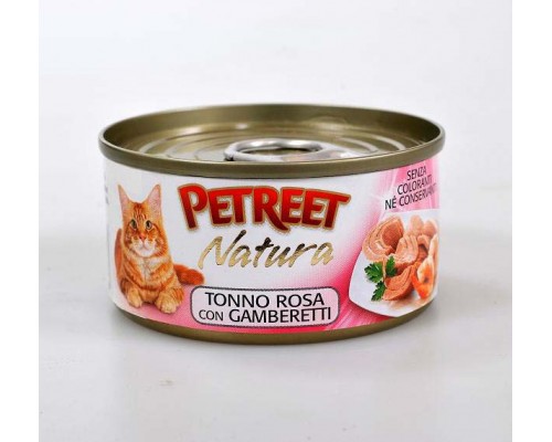 PETREET Pink Tuna with Shrimp консервы для кошек кусочки розового тунца с креветками 70 г