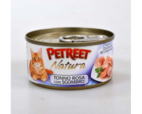 PETREET Pink tuna with Mackerel консервы для кошек кусочки розового тунца с макрелью 70 г